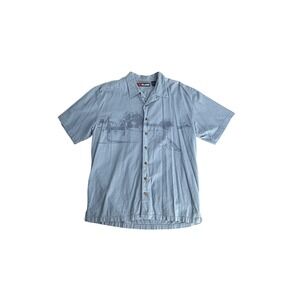 Reel Legends Shirt Mens Large Blue Fishing Graphic Short Sleeve Button Front